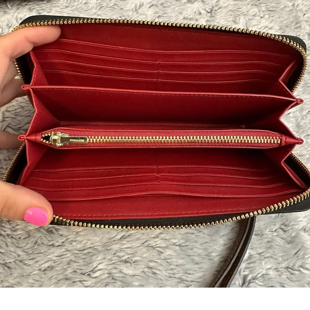 Coach Horse and Carriage Black Pebbeled Leather Long Zip Around Wallet